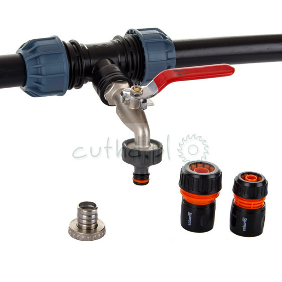Zestaw do zbiornika Mauzer: łącznik S60x6 +zawór metal 3/4" + złącza