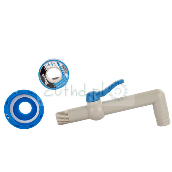 Kran z nakrętką do Mauzer Bradas S60x6 z wylewką 90° wąż + taśma PTFE
